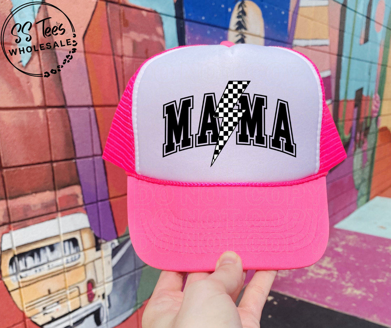 Mama Checkered Bolt Foam Trucker Hat