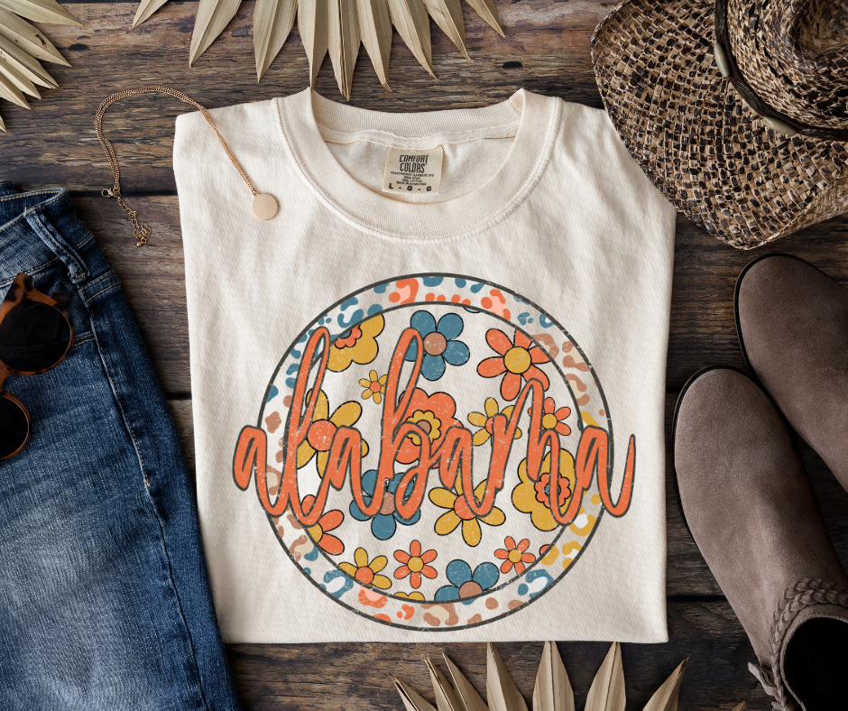 Boho Circle Leopard/Floral State Graphic Tee