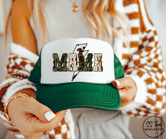 Mama Cowhide and Camo Bolt Foam Trucker Hat