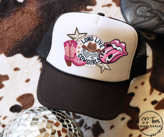 Long Live Cowgirls Faux Embroidered Foam Trucker Hat