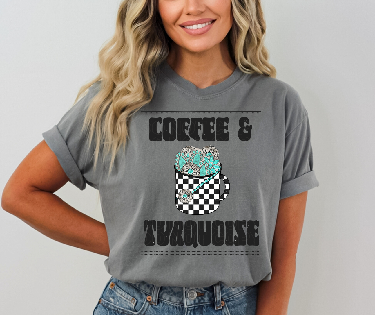 Coffee and Turquoise Graphic Tee