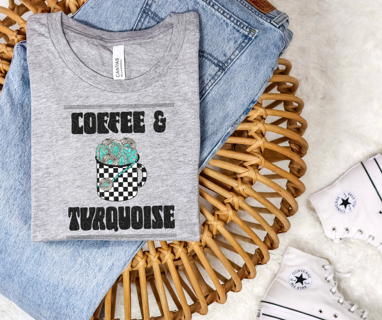 Coffee and Turquoise Graphic Tee