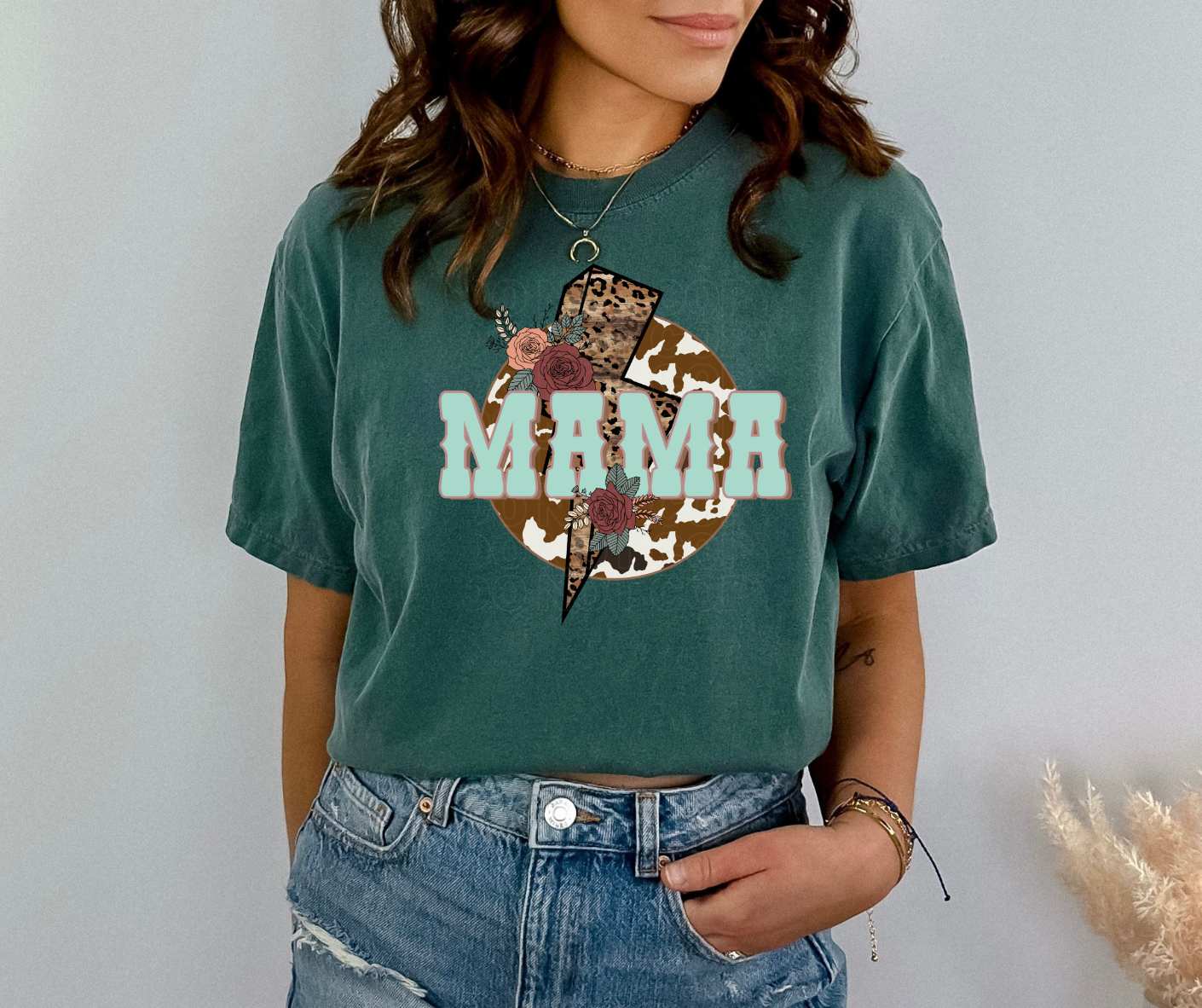 Mama Cowhide and Leopard Bolt Graphic Tee