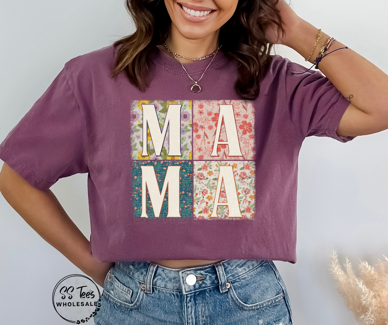 Mama Floral Patchwork Graphic Tee