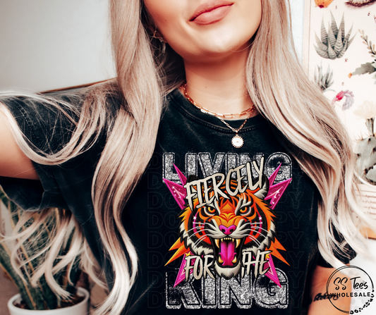 Living Fiercely For The King Faux Glitter Graphic Tee