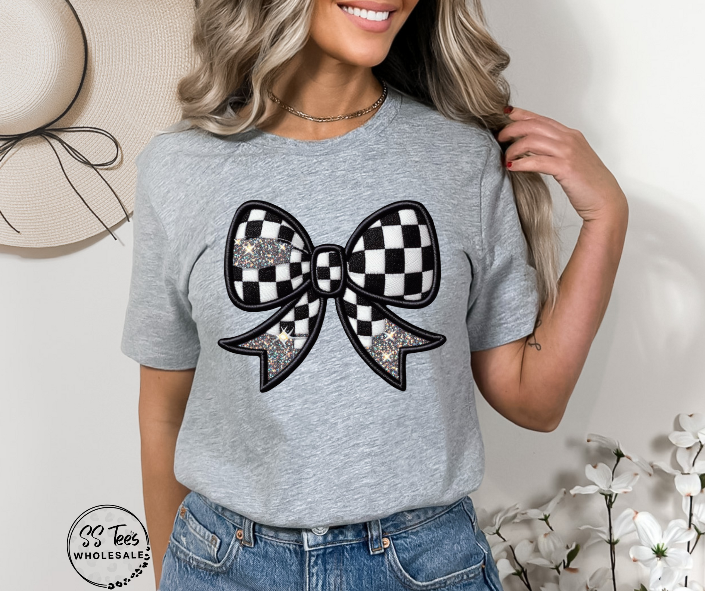 Sport Faux Embroidered/Glitter Bow Graphic Tee