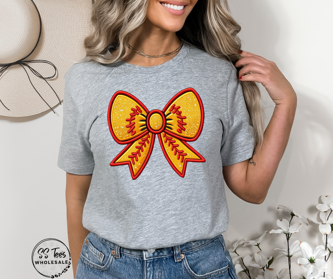 Sport Faux Embroidered/Glitter Bow Graphic Tee