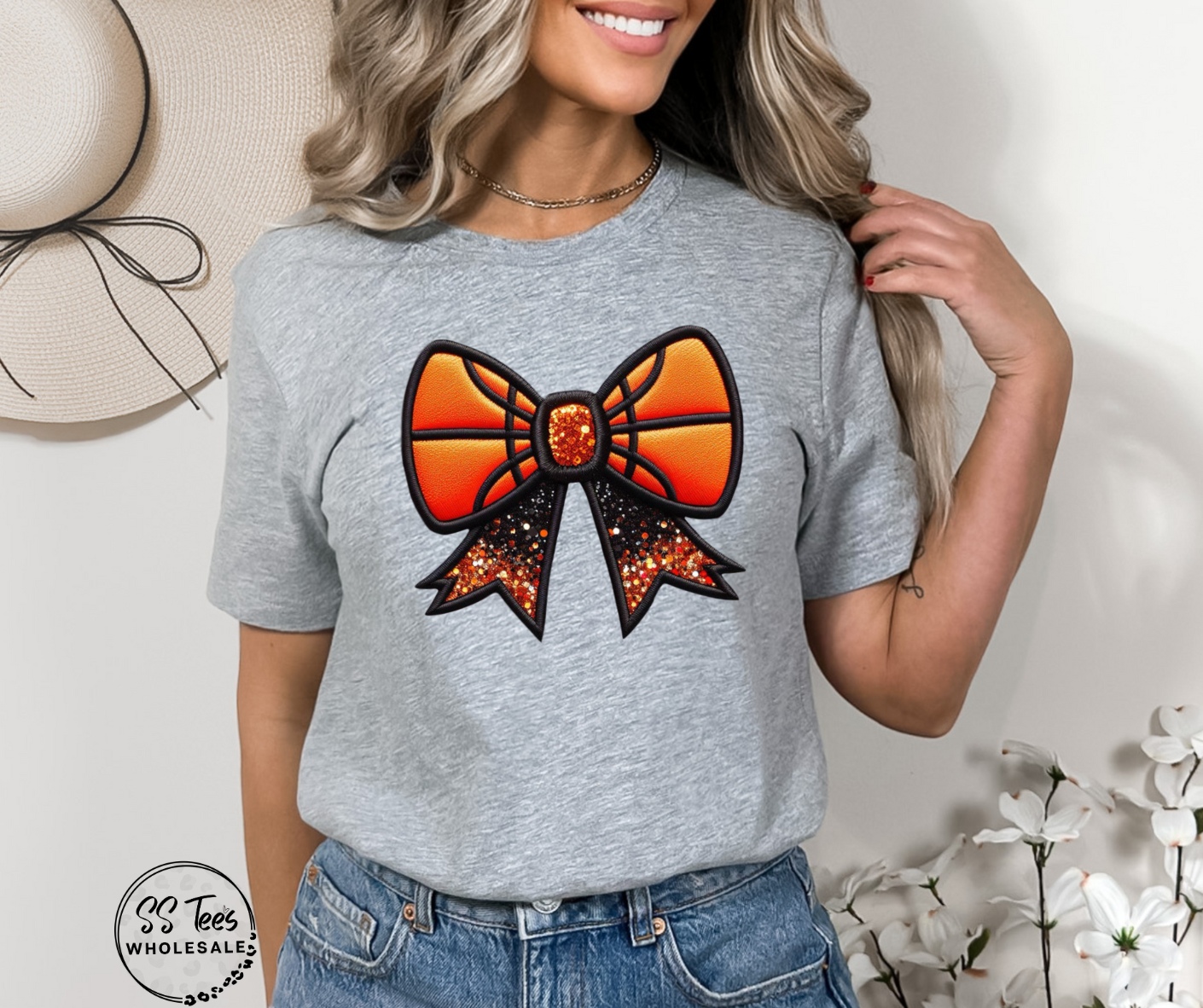 Sport Faux Embroidered/Glitter Bow Graphic Tee