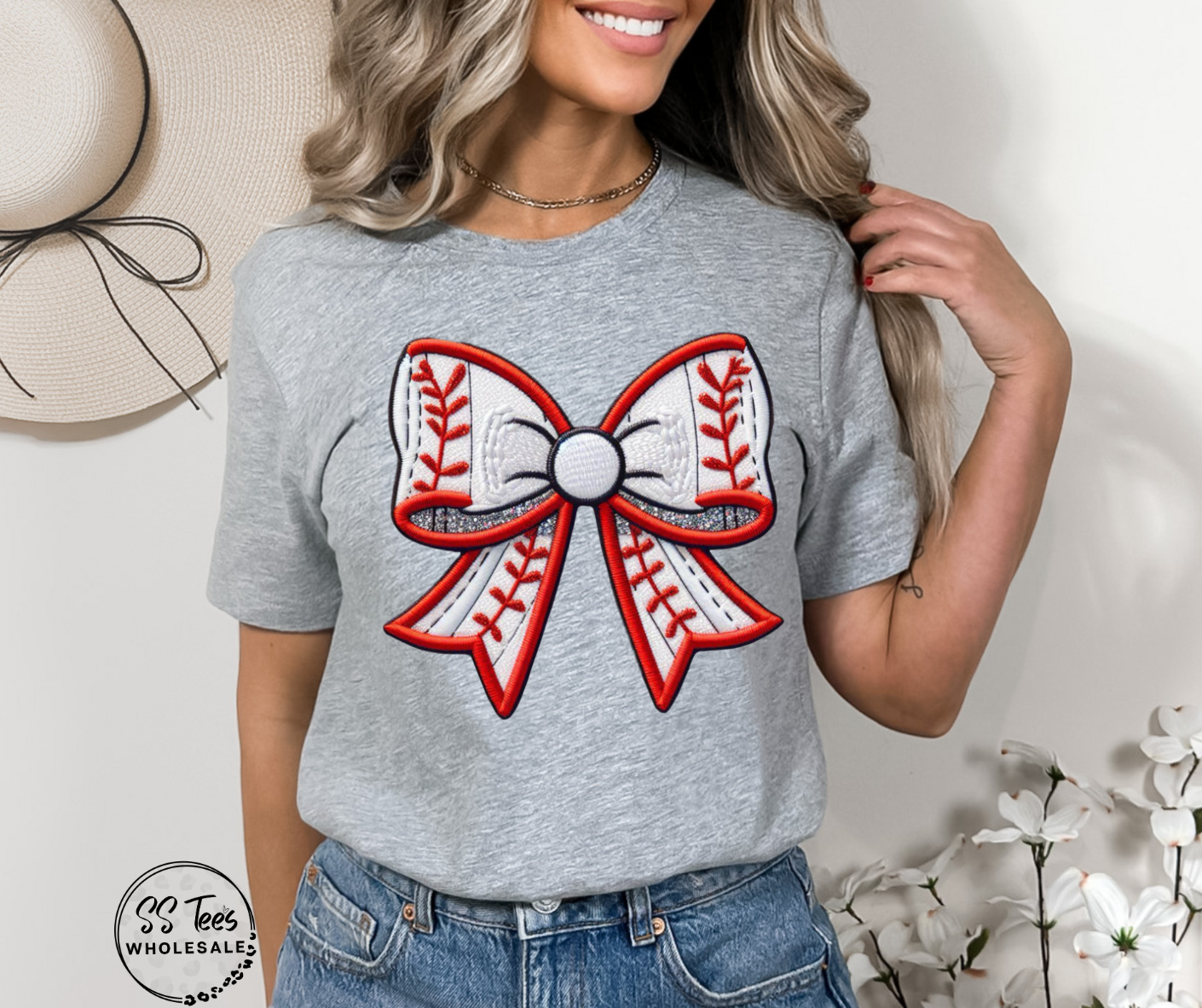 Sport Faux Embroidered/Glitter Bow Graphic Tee