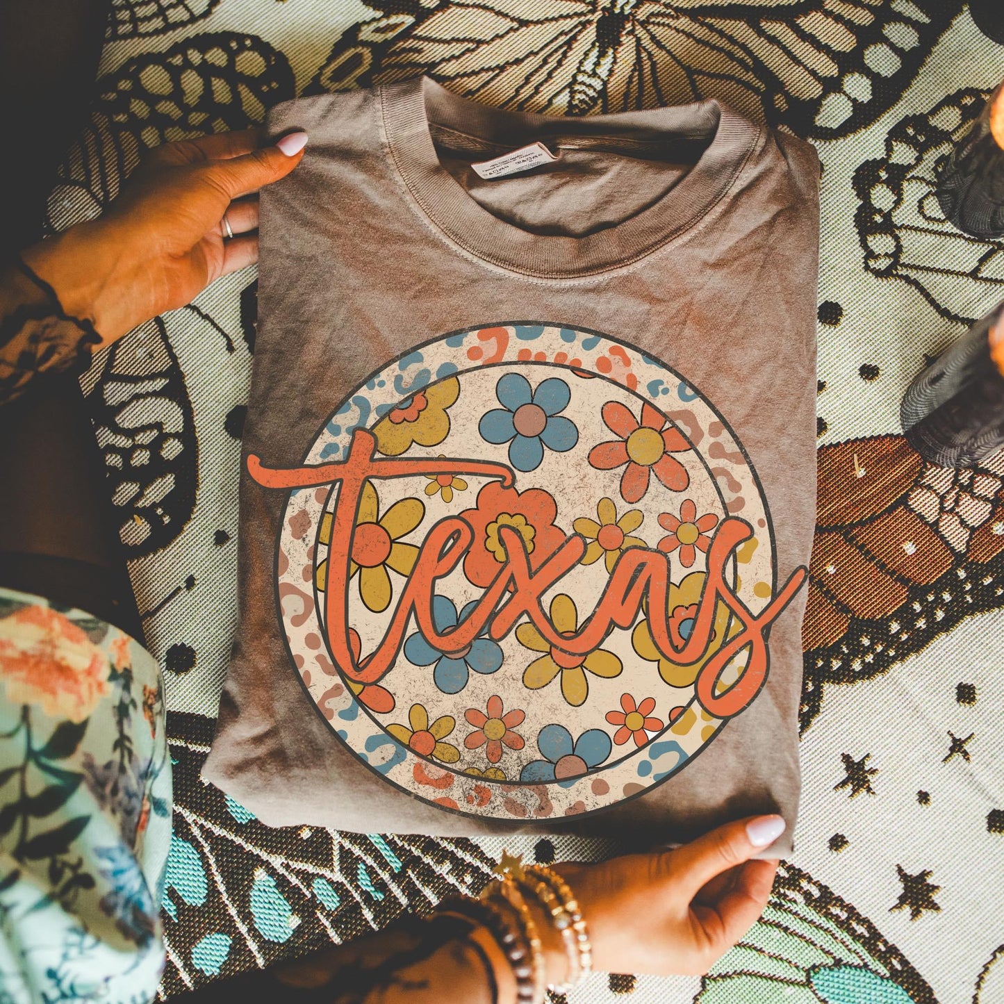 Boho Circle Leopard/Floral State Graphic Tee