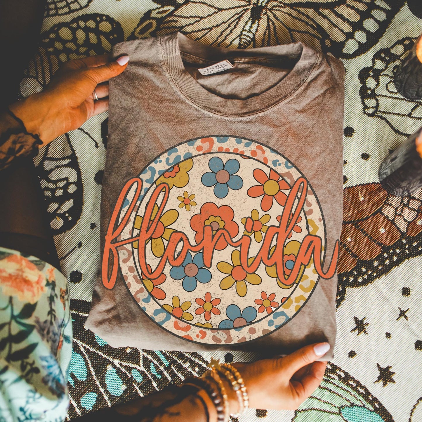 Boho Circle Leopard/Floral State Graphic Tee