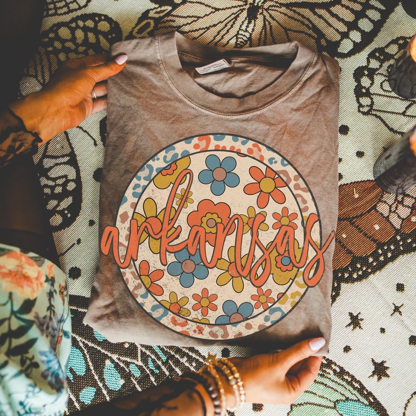 Boho Circle Leopard/Floral State Graphic Tee