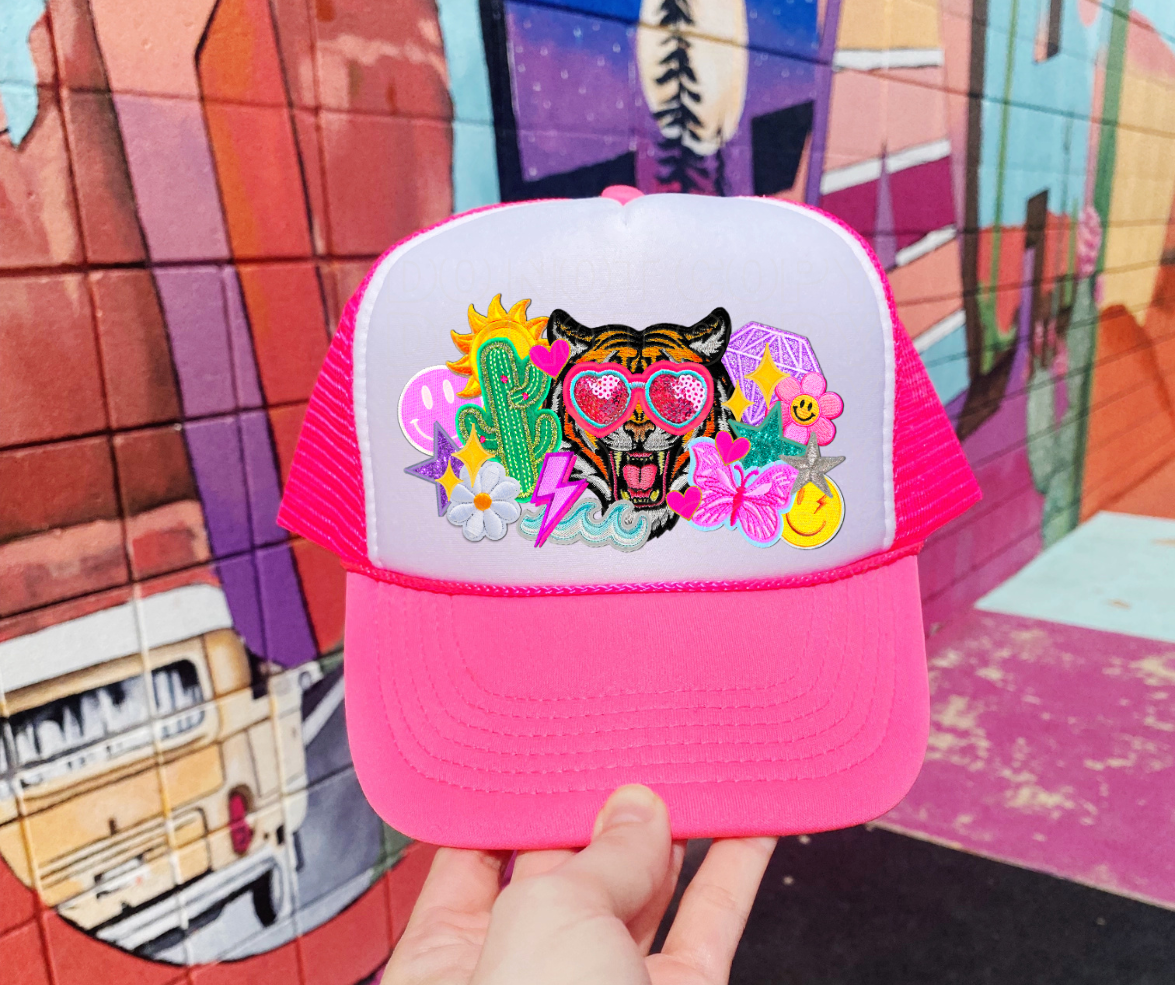 Boujee Tiger Faux Embroidered Foam Trucker Hat