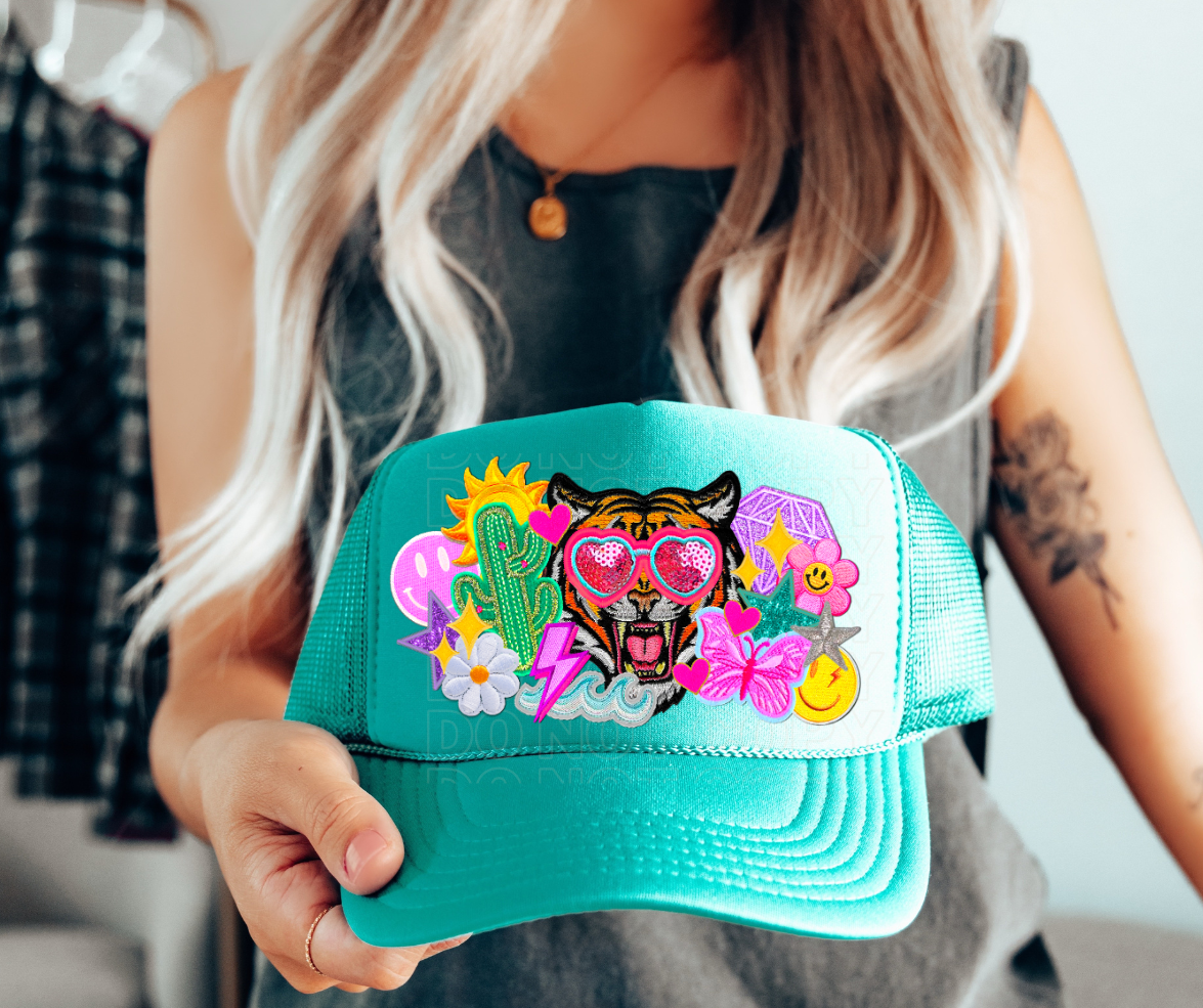 Boujee Tiger Faux Embroidered Foam Trucker Hat