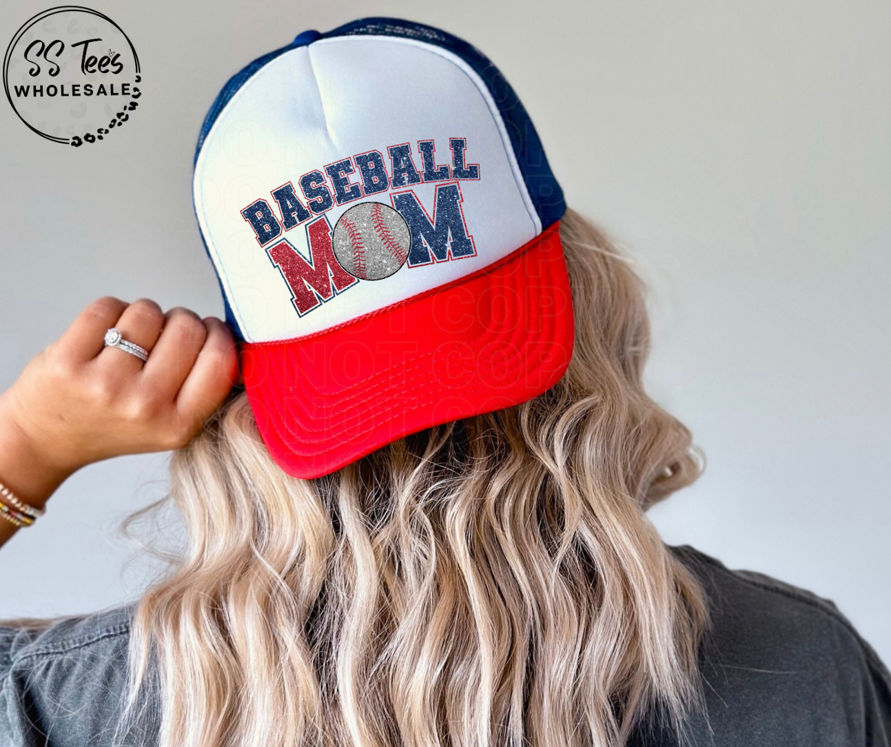 Baseball Mom Faux Glitter Trucker Hat