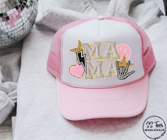 Mama Faux Chenille Foam Trucker Hat